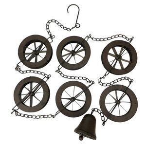 78-Inch Metal Rain Chain - 6 Water Wheels & Weighted Bell, Rustic Brown Finish